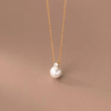 925 Silver Chain Necklace with Synthetic Pearl for Women