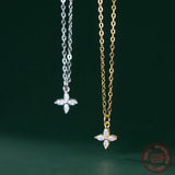 925 Silver Flower Four Petal Necklace for Women
