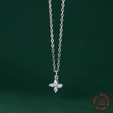 925 Silver Flower Four Petal Necklace for Women