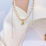 JUWANG Double Layer Water Droplet Necklaces Natural Pearl Shell