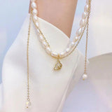 JUWANG Double Layer Water Droplet Necklaces Natural Pearl Shell