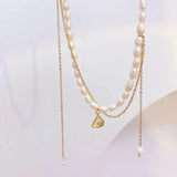 JUWANG Double Layer Water Droplet Necklaces Natural Pearl Shell