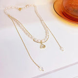 JUWANG Double Layer Water Droplet Necklaces Natural Pearl Shell
