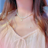 JUWANG Double Layer Water Droplet Necklaces Natural Pearl Shell