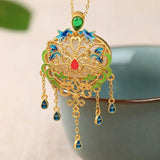 Natural Chalcedony Butterfly Tassel Necklace Enamel Pendant
