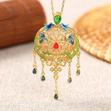 Natural Chalcedony Butterfly Tassel Necklace Enamel Pendant