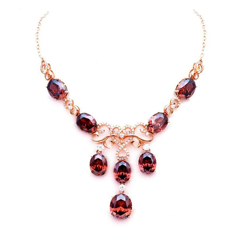 14K Rose Plated Ruby Pendant Necklace for Wedding