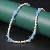 Stone Pearl Aquamarine Necklace Choker for Women