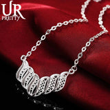 925 Silver Leaf Hollow Necklace 19 Inch Chain For Woman