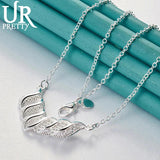 925 Silver Leaf Hollow Necklace 19 Inch Chain For Woman