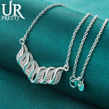 925 Silver Leaf Hollow Necklace 19 Inch Chain For Woman