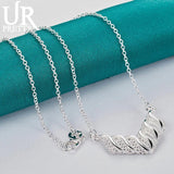 925 Silver Leaf Hollow Necklace 19 Inch Chain For Woman
