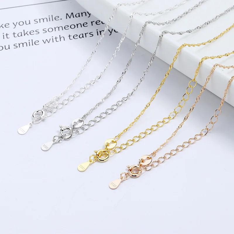 925 Silver Water Wave Chain Necklace 14K Plated Wedding Party Jewelry