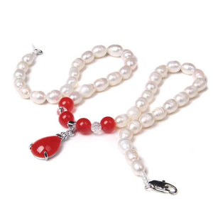 Freshwater Pearl Chain Necklace Agate Carnelian Pendant