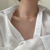 14k Moon Stars Zircon Pendant Double Layered Chain Necklace