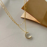 14k Moon Stars Zircon Pendant Double Layered Chain Necklace