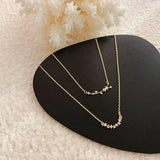 14k Moon Stars Zircon Pendant Double Layered Chain Necklace