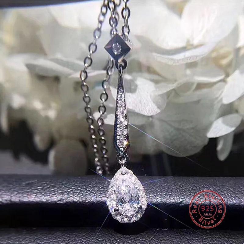 Real Silver Moissanite Water Drop Pendant Necklace