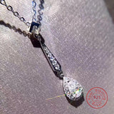 Real Silver Moissanite Water Drop Pendant Necklace