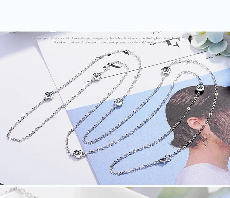 Mom Gift CZ Rhinestone Long Sweater Chain Necklace Silver Jewelry