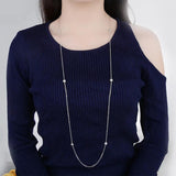 Mom Gift CZ Rhinestone Long Sweater Chain Necklace Silver Jewelry