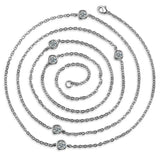 Mom Gift CZ Rhinestone Long Sweater Chain Necklace Silver Jewelry