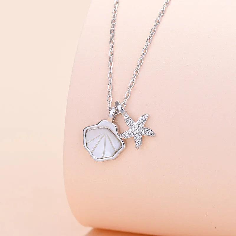 Sterling Silver Shell Star Circle Necklace Round Jewelry