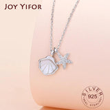 Sterling Silver Shell Star Circle Necklace Round Jewelry