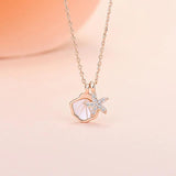 Sterling Silver Shell Star Circle Necklace Round Jewelry