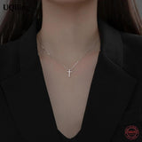 925 Silver Box Chain Glossy Cross Pendant Necklaces For Women
