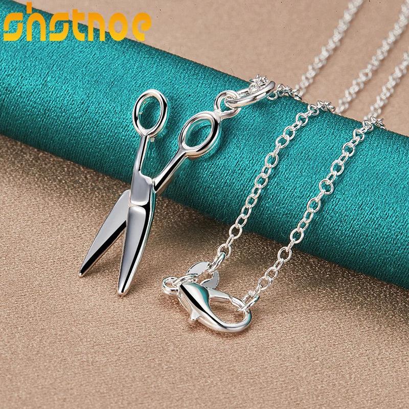 925 Silver Scissors Pendant Necklace 16-30 Inch Chain Women Wedding Jewelry