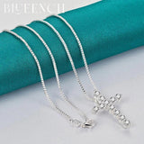 925 Silver Zircon Cross Pendant Necklace for Women Wedding Parties