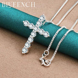 925 Silver Zircon Cross Pendant Necklace for Women Wedding Parties