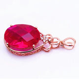 14K Rose Necklace Ruby Water Drop Pendant Crystal Classic Jewelry