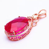 14K Rose Necklace Ruby Water Drop Pendant Crystal Classic Jewelry