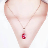 14K Rose Necklace Ruby Water Drop Pendant Crystal Classic Jewelry