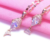 14K Rose Gold Crystal Goldfish Pendant Necklace Wedding Jewelry