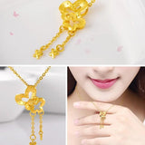 European Woman Girl Butterfly Tassel 24KT Yellow Pendant Necklace