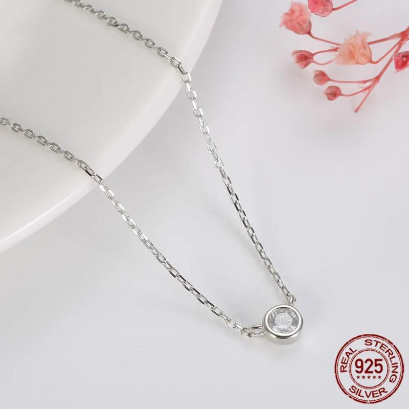 925 Silver CZ Zircon Necklace Women's Wedding Jewelry