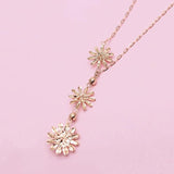 Purple Daisy Tassel Necklace 14K Rose Plated Wedding Jewelry
