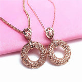 Purple Plated 14K Rose Delicate Hollow Round Necklace for Women Pendant Charm