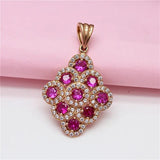 Purple Pink Gemstone Necklace with 14K Rose Geometric Pendant Charm