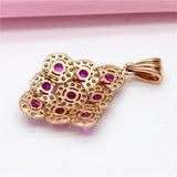 Purple Pink Gemstone Necklace with 14K Rose Geometric Pendant Charm