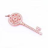 14K Rose Crystal Flower Key Pendant Necklace for Women