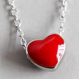 925 Silver Necklace Tiny Red Heart Pendant for Women