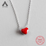 925 Silver Necklace Tiny Red Heart Pendant for Women