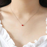925 Silver Necklace Tiny Red Heart Pendant for Women