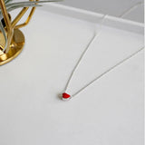 925 Silver Necklace Tiny Red Heart Pendant for Women