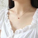 925 Silver Necklace Tiny Red Heart Pendant for Women