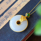 Vintage Chinese Silver Hetian Chalcedony Necklace Pendant